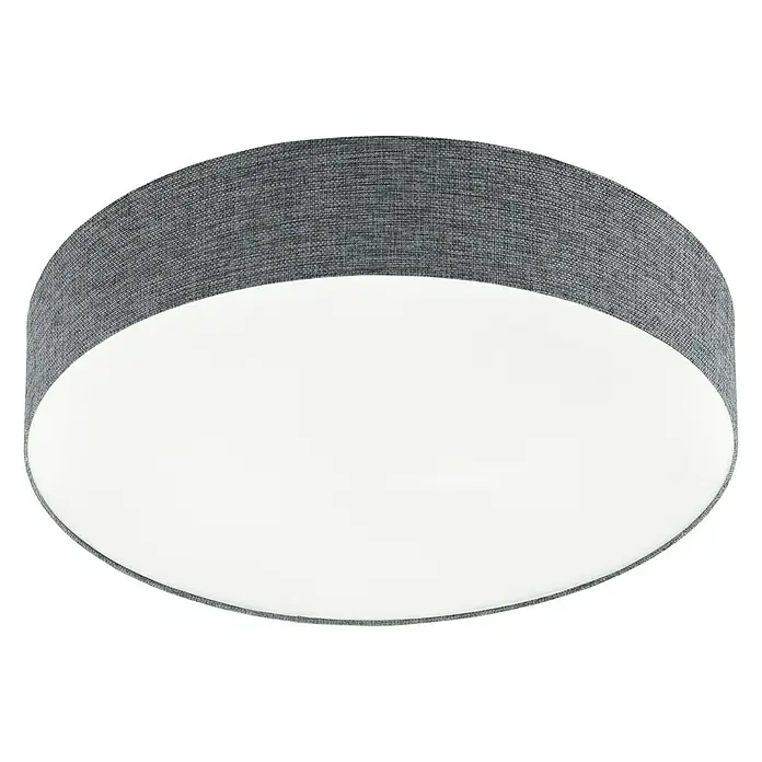 Eglo LED-Deckenleuchte rund Romao - 40 W, Ø x H: 570 mm x 12 cm, Grau, Weiß, Warmweiß - Graue Deckenleuchte mit Stoffschirm und runder, weißer Lichtfläche für eine angenehme Raumausleuchtung.