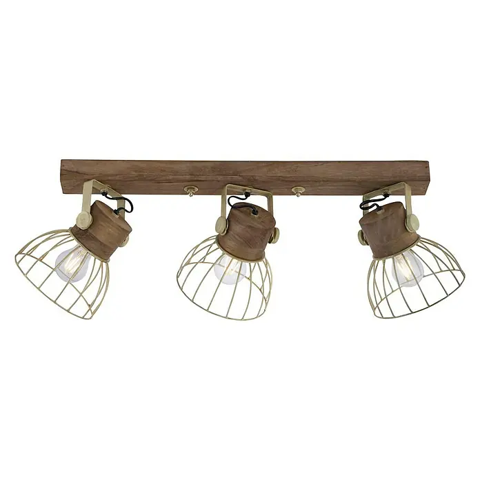 Just Light Deckenstrahler - 60 W, L x B x H: 76 x 31 x 20 cm, E27, 3 Stk. - Diese Leuchte mit 3 Strahlern besteht aus einem Holzträger und Käfigschirmen und ist perfekt für eine rustikale Beleuchtung im Innenbereich.