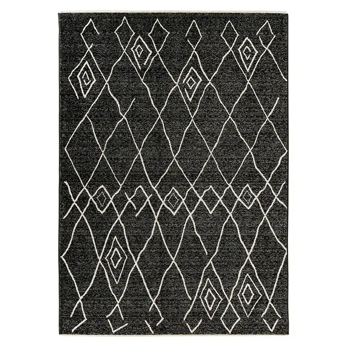 Kurzflorteppich AgadirGraphit, 230 x 160 cm, 100% Polypropylen (Flor) - Moderner grauer Teppich mit weißem geometrischen Rautenmuster für ein stilvolles Ambiente in jedem Wohnraum.