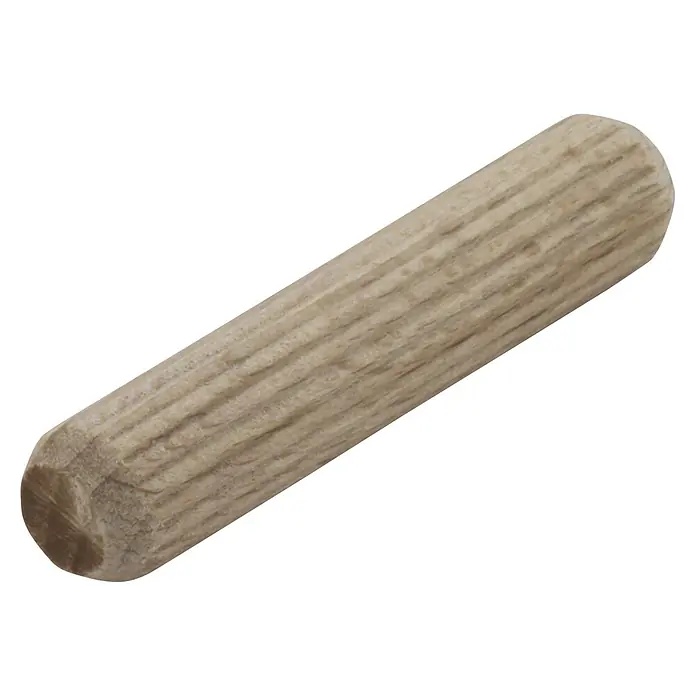 Wolfcraft Holzdübel - Ø x L: 10 x 40 mm, 30 Stk. - Nahaufnahme eines Holzdübels mit abgerundeten Enden, der für Tischlerarbeiten und Möbelbau verwendet wird.