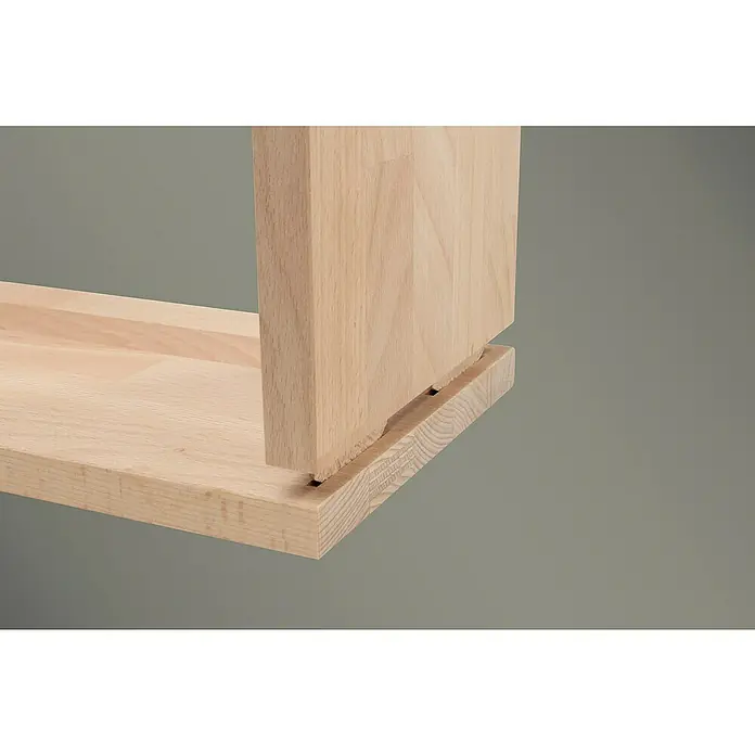 Wolfcraft Verbindungsplättchen - Größe: 20, 50 Stk. - Detailaufnahme eines Holzmöbelstücks, das eine solide Konstruktion und handwerkliche Verarbeitung zeigt.