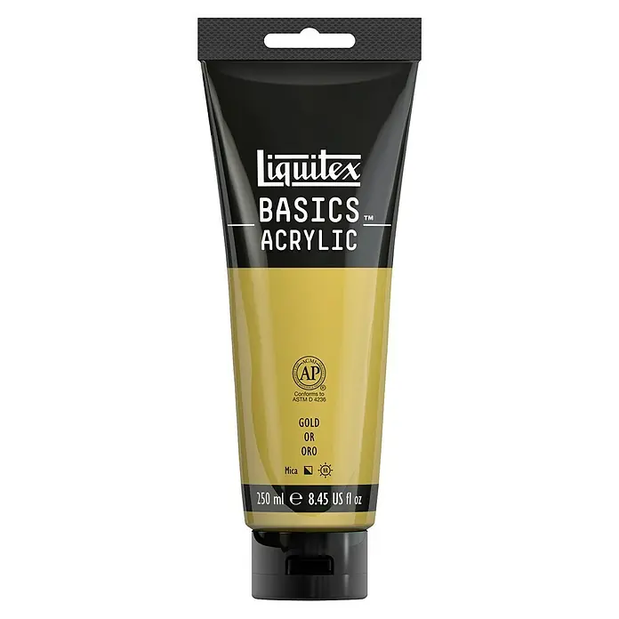 Liquitex Basics Acrylfarbe - Gold, 250 ml - Eine Tube Liquitex Basics Acrylfarbe in Gold, ideal für Kunstprojekte und kreative Anwendungen.