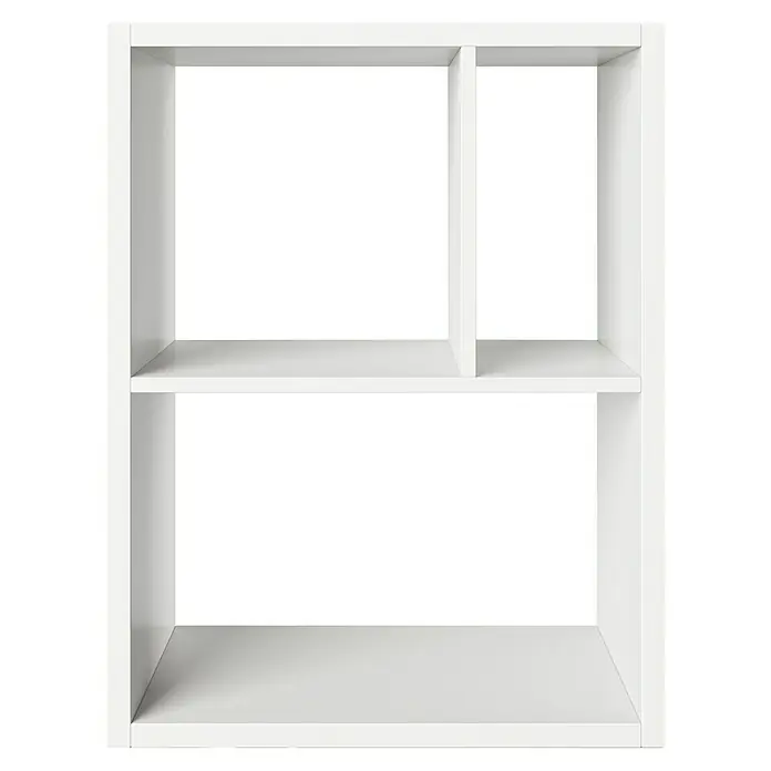 Phönix Fortuna Raumteiler - H x B x T: 57,9 x 75,1 x 34 cm, Weiß - Weißes Bücherregal mit zwei Regalen und einem zusätzlichen Fach oben, perfekt für die Aufbewahrung von Büchern und Dekorationen.