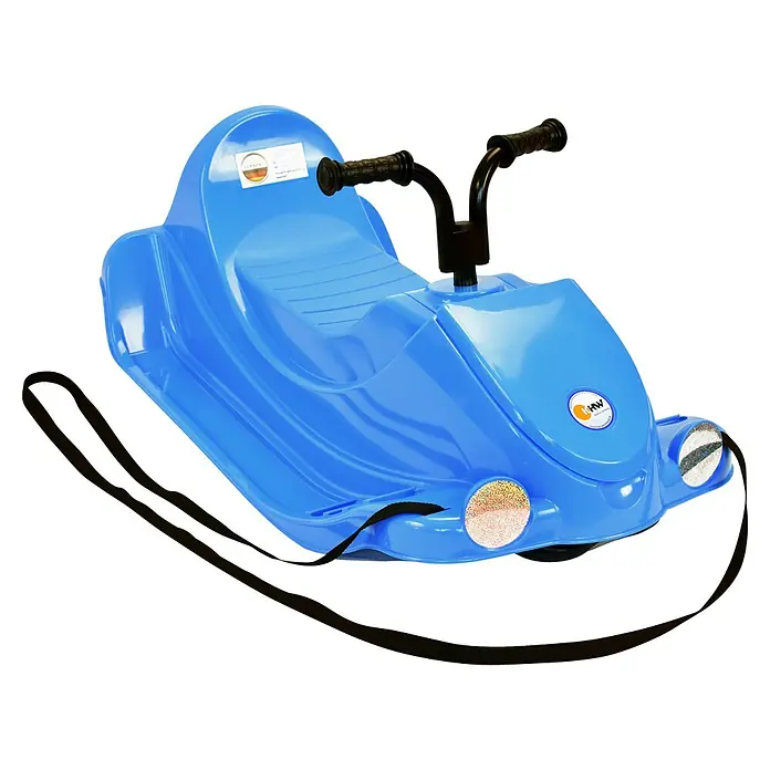 KHW Schlitten Snow Quad - L x B: 91 x 48 cm, Belastbarkeit: 30 kg, Kunststoff, Eisblau - Blaues HW Lenkschlitten mit schwarzem Lenkrad und Zugseil, ideal für Winterspaß. Der Schlitten bietet Komfort und Kontrolle für Kinder.