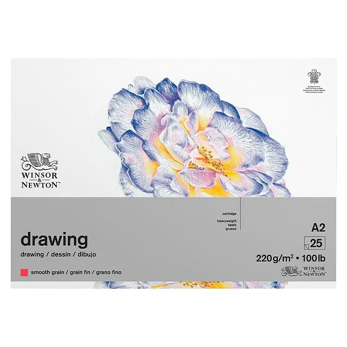 Winsor & Newton Zeichenpapier Zeichenblatt Glatt - DIN A2, 220 g/m², Anzahl Blätter: 25 Stk. - Winsor & Newton Zeichenpapier A2, 25 Blatt, 220g/m², ideal für Zeichnungen mit feiner Körnung und schweren Materialien.