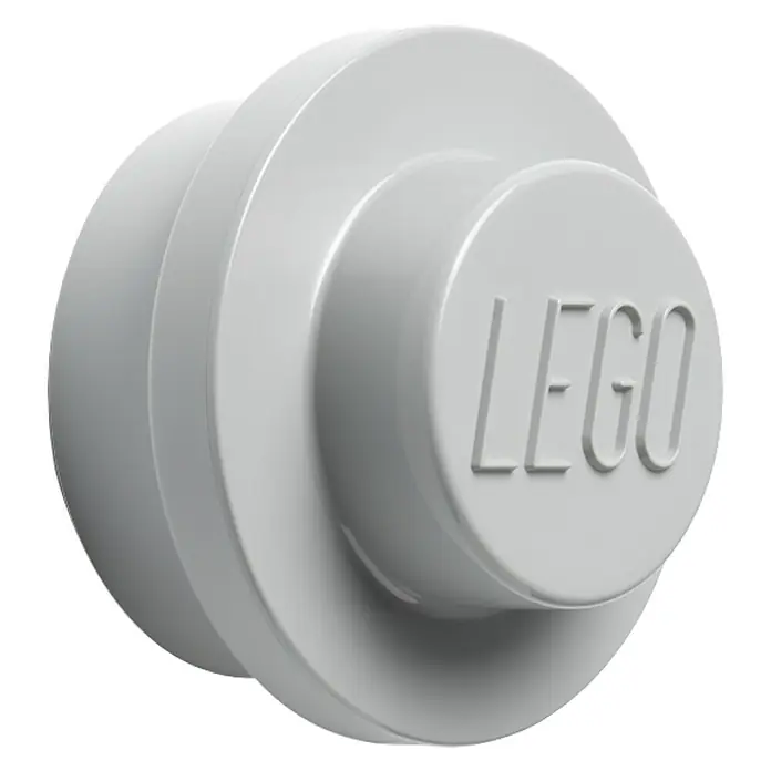 Lego Garderobenhaken - Swz, Grau, Weiß, 3 Stk. - Nahaufnahme eines weißen LEGO-Steins, der das LEGO-Logo auf der Oberseite zeigt.