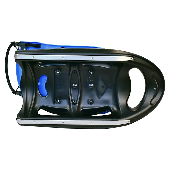 KHW Schlitten Baby Fun - L x B: 107 x 45 cm, Belastbarkeit: 18 kg, Kunststoff - Nahaufnahme eines blauen und schwarzen medizinischen Geräts mit silbernen Akzenten auf schwarzem Hintergrund.