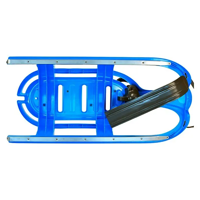 KHW Schlitten Snow Tiger Comfort - L x B: 105 x 47 cm, Belastbarkeit: 60 kg, Kunststoff, Eisblau - Abbildung eines blauen Rodelschlittens mit schwarzem Griff und silbernen Kufen.