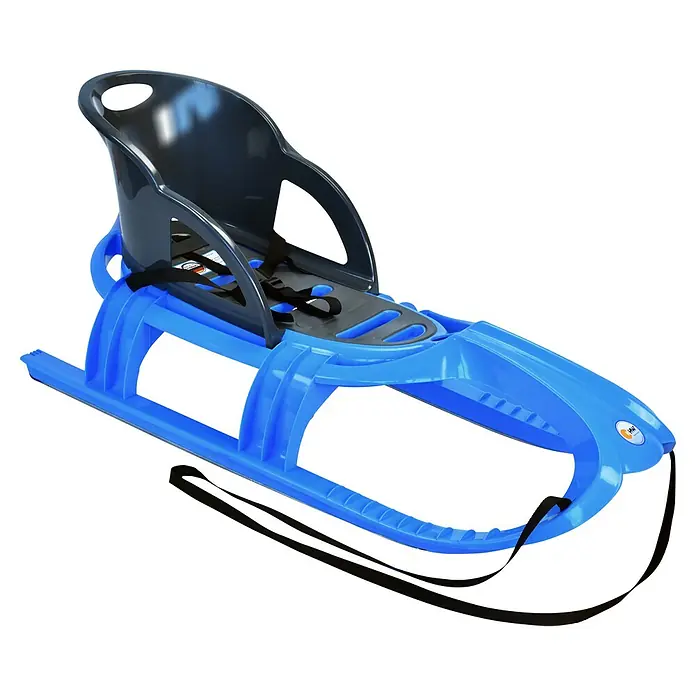 KHW Schlitten Snow Tiger Comfort - L x B: 105 x 47 cm, Belastbarkeit: 60 kg, Kunststoff, Eisblau - Blauer Kinderschlitten mit Sicherheitsgurt. Ideal für sichere Winterfreuden, bietet Komfort und Schutz für die Kleinsten bei jeder Schlittenfahrt.