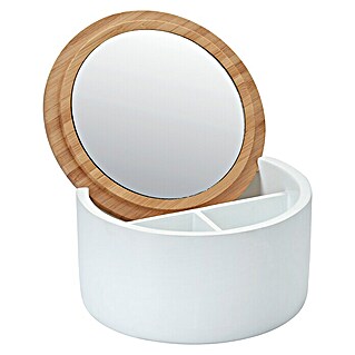 Diaqua Ablagebox mit Spiegel (Ø x H: 13,5 x 7,5 cm, Polyresin, Bambus/Weiß)