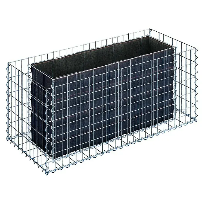 Gabiona Gabionen-Hochbeet MW 5x10 - 120 x 50 x 50 cm - Ein Gabionen-Pflanzkasten mit rechteckigem Drahtgeflecht und einem Stoffeinsatz für Bepflanzung im Garten.