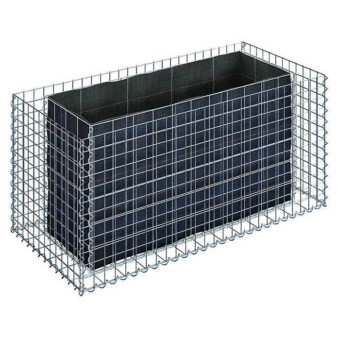 Gabiona Hochbeet MW 5x5 - 130 x 60 x 60 cm - Rechteckiger Gabionen-Pflanzkübel mit Drahtgeflecht und Stoffauskleidung für den Garten oder die Terrasse.