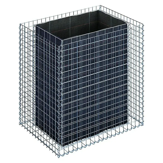 Gabiona Hochbeet MW 5x5 - 100 x 70 x 100 cm - Das Bild zeigt einen Gabionenkorb, ein Drahtgitterbehälter, der oft für Stützmauern oder dekorative Zwecke im Gartenbau verwendet wird.