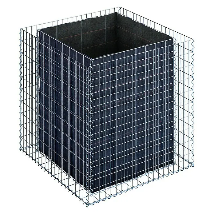 Gabiona Hochbeet MW 5x10 - 100 x 100 x 100 cm - Ein Gabionen-Pflanzkasten mit blauem Innenfutter, ideal für Garten & Terrasse, robust und stilvoll.
