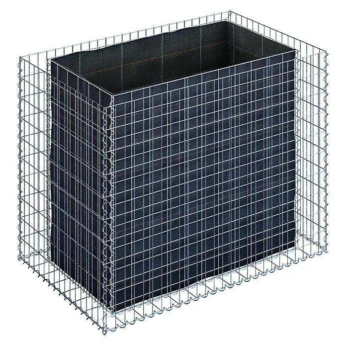 Gabiona Hochbeet MW 5x10 - 130 x 80 x 100 cm - Das Bild zeigt einen Gabionenkorb, eine Drahtkonstruktion, die mit Steinen oder Erde befüllt werden kann, auf schwarzem Hintergrund.