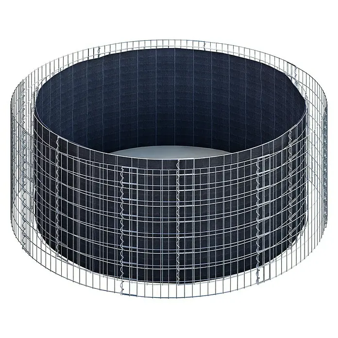 Gabiona Hochbeet - 232 x 80 cm - Gabionen-Sitzring mit schwarzer Auskleidung und silberfarbenem Drahtgitter. Ein dekoratives und robustes Element für den Garten.