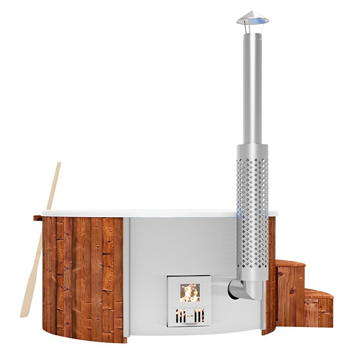 Holzklusiv Saphir 180 Hot Tub SpaDurchmesser: 200 cm, Weiß, Thermoholz, Max. Personenzahl: 4 - 6 Front View