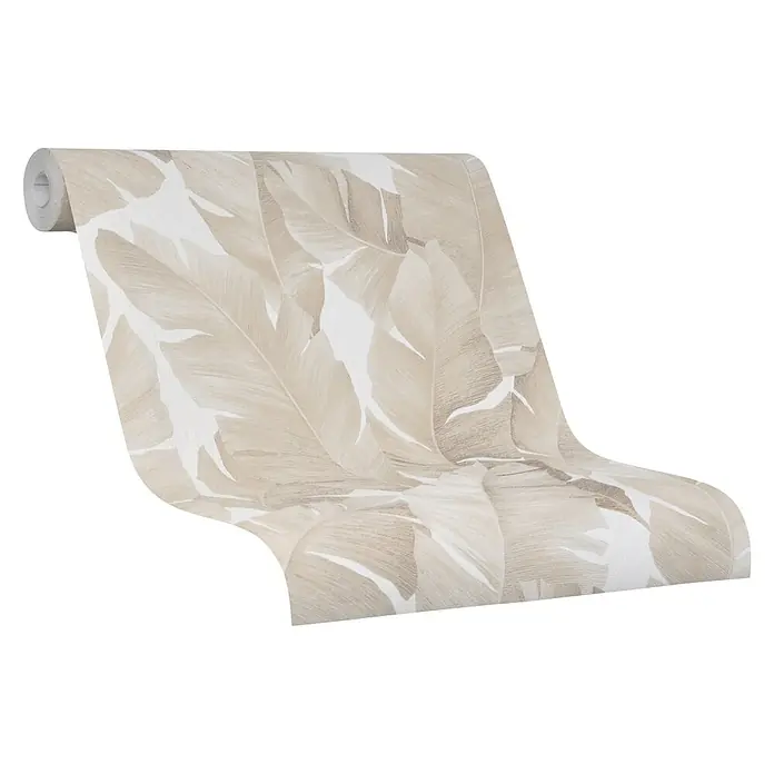 Marburg Avalon Vliestapete - Beige, Floral, 10,05 x 0,53 m - Eine Rolle stilvoller Tapete mit einem eleganten, beigen Blätterdesign, ideal für eine moderne Raumgestaltung und Akzentwände.