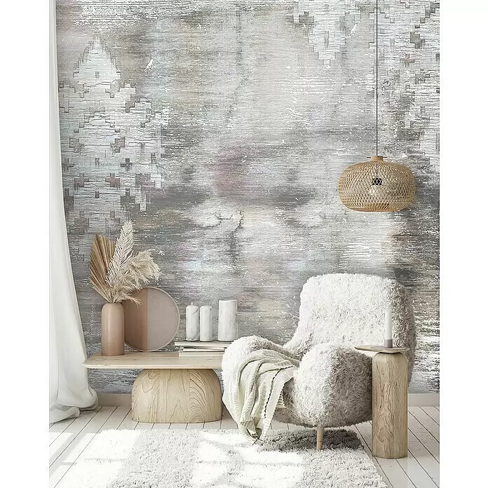 Marburg Smart Art Gallery Fototapete Shabby Chic - B x H: 4,24 x 2,7 m, Vlies, Version III - Grau - Helles, abstraktes Wandbild mit strukturierter, verwitterter Musterung, das einen modernen, gemütlichen Wohnraum aufwertet.