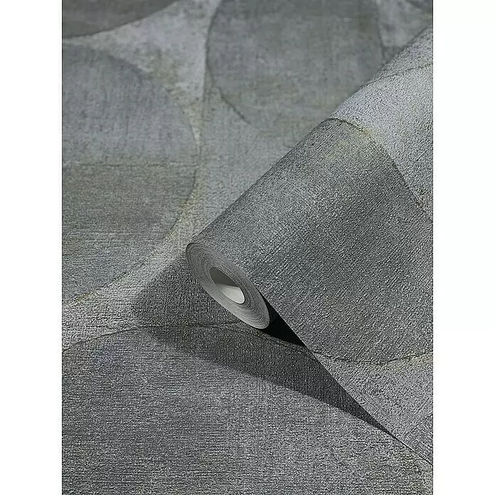 Marburg Vintage Deluxe Vliestapete - Blau-Grau, Grafisch, 10,05 x 0,53 m - Strukturierte grau-goldene Tapetenrolle mit dezentem geometrischem Muster.