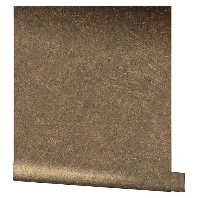 Marburg Vintage Deluxe Vliestapete - Gold, Uni, 10,05 x 0,53 m - Nahaufnahme einer Rolle brauner Tapete mit einer strukturierten Oberfläche, die eine edle und robuste Optik verleiht.