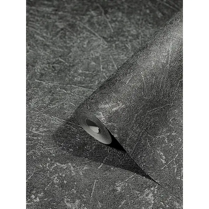 Marburg Vintage Deluxe Vliestapete - Anthrazit-Silber, Uni, 10,05 x 0,53 m - Graue Tapetenrolle mit leichtem Metallic-Effekt und feinem Kratzmuster, ideal für moderne Wohnräume oder als Akzentwand.