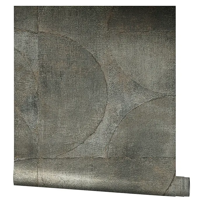 Marburg Vintage Deluxe Vliestapete - Grau-Anthrazit, Grafisch, 10,05 x 0,53 m - Abstraktes graues Tapetenmuster mit Kreisen und quadratischen Elementen für moderne Innenräume.