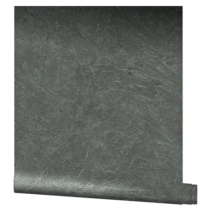 Marburg Vintage Deluxe Vliestapete - Anthrazit-Silber, Uni, 10,05 x 0,53 m - Graue Steintapete mit subtilen Maserungen, die eine natürliche und robuste Textur für moderne Innenräume bietet.