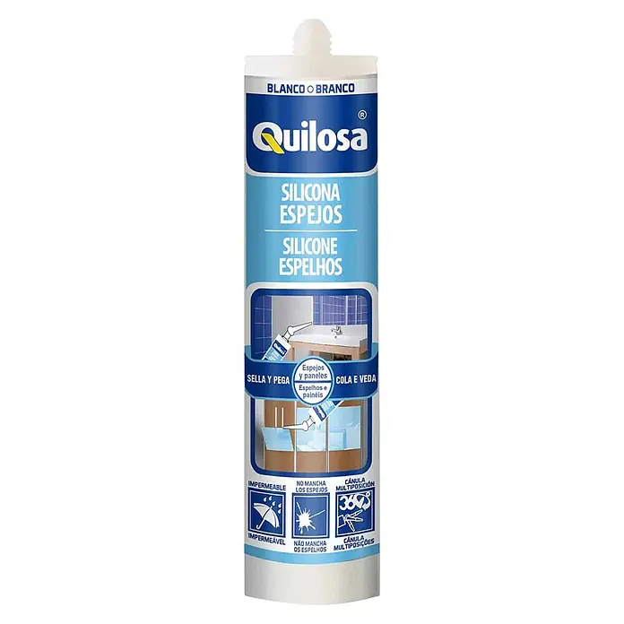 Quilosa Adhesivo para manualidades silicona - 300 ml, Translúcido - Silicona Quilosa para espejos. Ideal para sellar y pegar espejos y paneles, impermeable y no mancha.