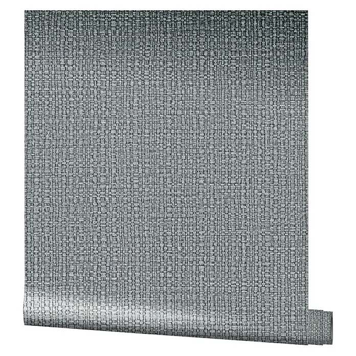 Marburg Vintage Deluxe Vliestapete Retro - Anthrazit-Silber, Uni, 10,05 x 0,53 m - Detailaufnahme einer grauen gewebten Tapete, die eine subtile Textur und ein elegantes Aussehen für jeden Raum bietet.