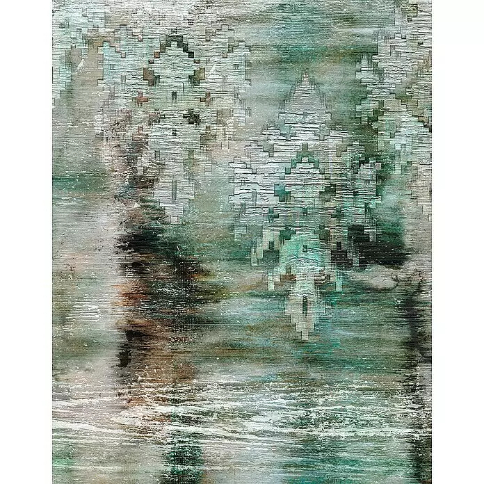 Marburg Smart Art Gallery Fototapete Shabby Chic - B x H: 2,12 x 2,7 m, Vlies, Version I - Grün-Grau - Abstrakte, abgenutzte Textur in Türkis, Braun und Grau mit geometrischen Mustern und horizontalen Pinselstrichen.
