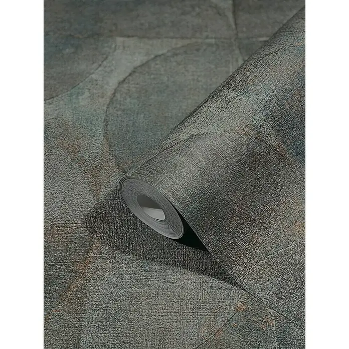 Marburg Vintage Deluxe Vliestapete - Grau-Blau, Grafisch, 10,05 x 0,53 m - Eine Rolle graue Tapete mit einem stilvollen, modernen Kreisdesign, die eine elegante und zeitgemäße Wandgestaltung ermöglicht.