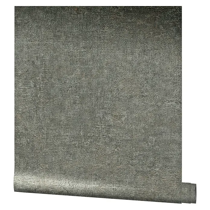 Marburg Vintage Deluxe Vliestapete - Grau-Anthrazit, Uni, 10,05 x 0,53 m - Nahaufnahme einer Rolle grauer strukturierter Tapete, die eine subtile und doch elegante Oberfläche für die Innenraumgestaltung bietet.