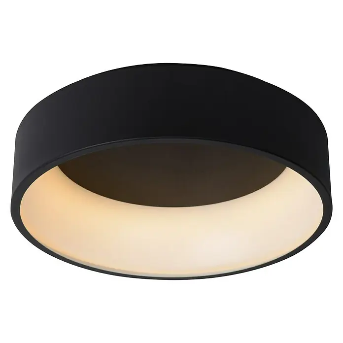 Lucide Deckenleuchte rund Talowe Led - 30 W, Ø x H: 45,5 x 13 cm, Schwarz - Moderne schwarze Deckenleuchte mit ringförmigem Lichtdesign für stilvolle Beleuchtung.
