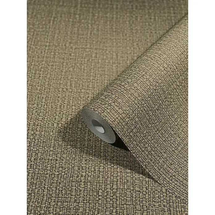 Marburg Vintage Deluxe Vliestapete Retro - Gold-Braun, Uni, 10,05 x 0,53 m - Nahaufnahme einer Rolle Textiltapete in Braun- und Beigetönen, die eine natürliche und warme Atmosphäre schafft.