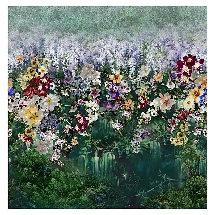 Marburg Smart Art Gallery Fototapete Blumen-Allover - B x H: 2,65 x 2,7 m, Vlies - Lebendiges Blumenmuster mit bunten Blüten.