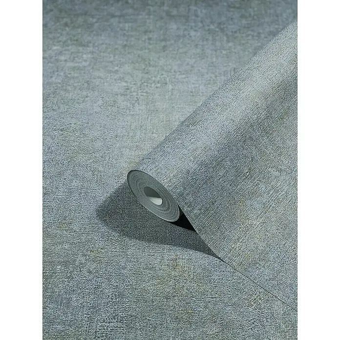 Marburg Vintage Deluxe Vliestapete - Grau, Uni, 10,05 x 0,53 m - Nahaufnahme einer Tapetenrolle mit einer feinen, texturierten Oberfläche in Grau- und Blautönen, die eine elegante Wandgestaltung verspricht.