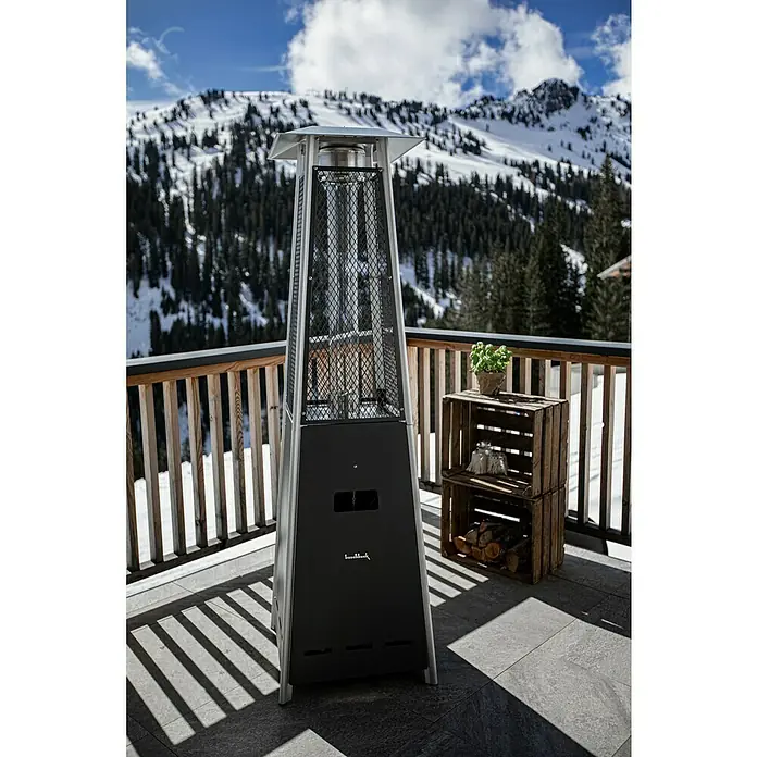 Terrassenstrahler Kairo - 10 kW, Höhe: 182 cm - Terrassenheizer mit pyramidenförmigem Design für den Außenbereich, ideal um Ihre Zeit im Freien zu verlängern und eine gemütliche Atmosphäre zu schaffen.