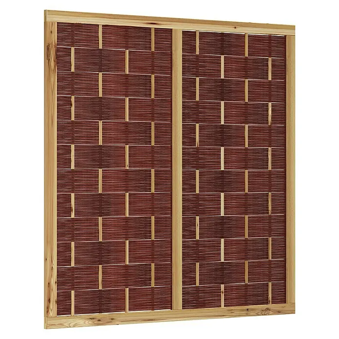 T & J Sichtschutzelement Ätna Gebeizt - 180 x 180 cm, Braun - Dekorativer Raumteiler mit Holzrahmen und Flechtmuster in Burgunderrot und Beige, ideal als Sichtschutz oder zur Raumgestaltung.