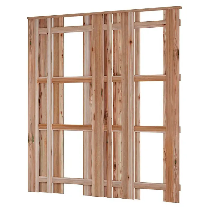 T & J Sichtschutzelement Aalborg - B x H: 180 x 180 cm, Natur - Ein Holzzaun-Panel mit rechteckigen Ausschnitten, ideal für Gärten oder Terrassen. Robustes Design für Privatsphäre und Stil.
