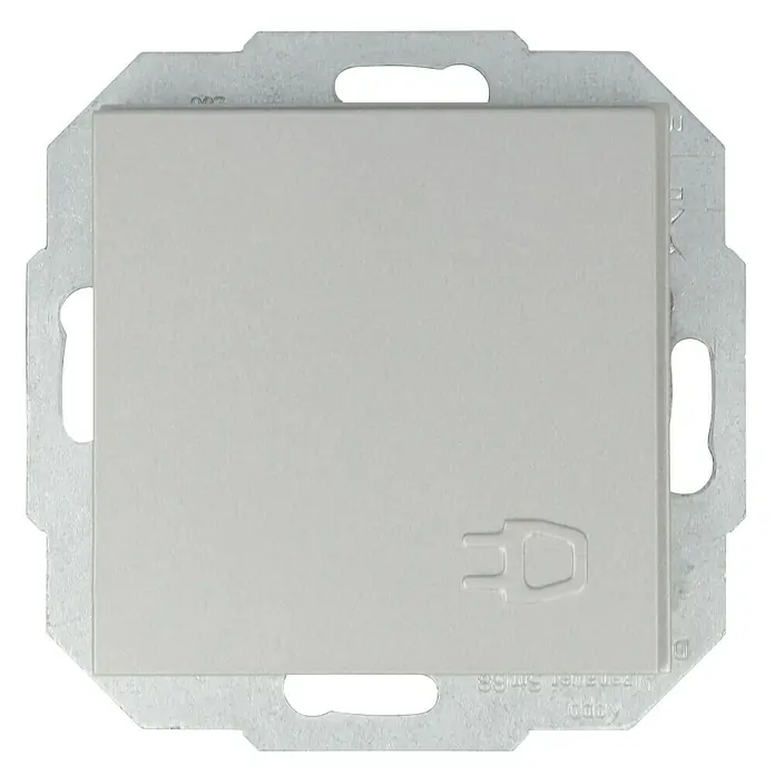Steckdose mit Deckel - Silber, 1-fach, Kunststoff, IP20 - Nahaufnahme eines weißen Kipp-Schalters mit Metalleinfassung, ideal für moderne Raumgestaltung und Elektroinstallationen.