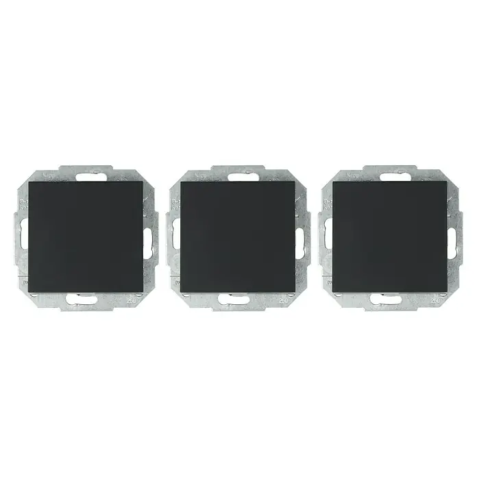 Taster - Anthrazit, Kunststoff, 10 A - Dreifache Schaltereinsätze in Grau und Schwarz für eine moderne und minimalistische Lichtsteuerung im Haus.