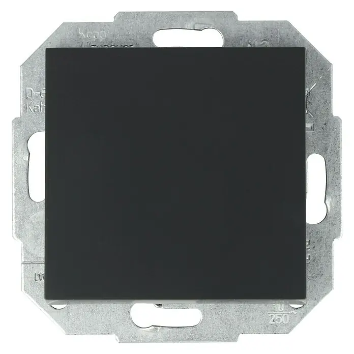 Taster - Anthrazit, Kunststoff, 10 A - Nahaufnahme eines Kopp-Lichtschalters in Anthrazit mit silberner Einfassung, ein Qualitätsprodukt für moderne Innenräume.