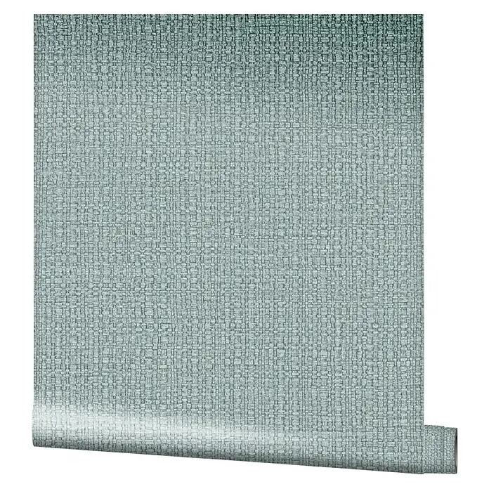 Marburg Vintage Deluxe Vliestapete Retro - Türkis-Silber, Uni, 10,05 x 0,53 m - Nahaufnahme einer Rolle türkisfarbener Tapete mit feiner Gewebestruktur, ideal für stilvolle Wandgestaltung.