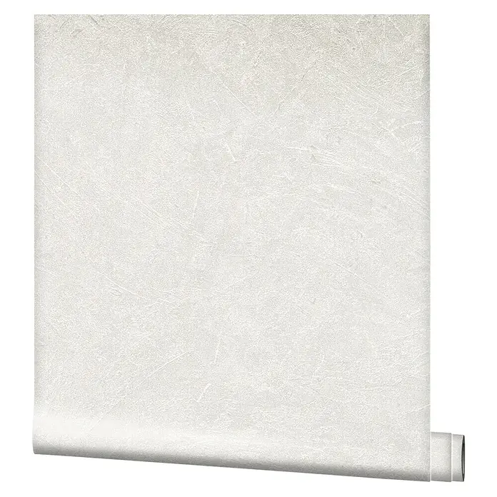 Marburg Vintage Deluxe Vliestapete - Greige-Pearl, Uni, 10,05 x 0,53 m - Nahaufnahme einer Rolle weißer, strukturierter Tapete. Das schlichte Design verleiht jedem Raum eine elegante Note.