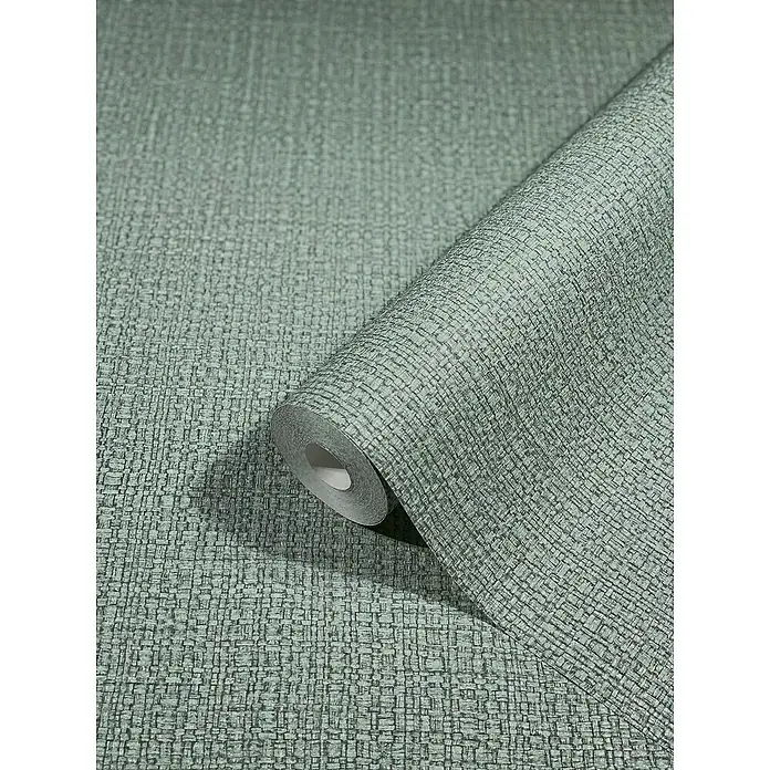 Marburg Vintage Deluxe Vliestapete Retro - Türkis-Silber, Uni, 10,05 x 0,53 m - Eine Rolle grüner Vinyltapete mit einer gewebten Textur, die eine subtile und elegante Wandgestaltung ermöglicht.
