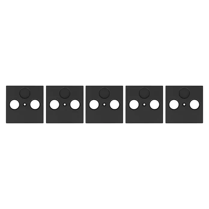 Antennenabdeckung - Anthrazit, 2-fach, Kunststoff, IP20 - Schwarze modulare Verbindungsstücke in einer Reihe, die vielseitige Erweiterungsoptionen und eine robuste Konstruktion für dauerhafte Leistung bieten.