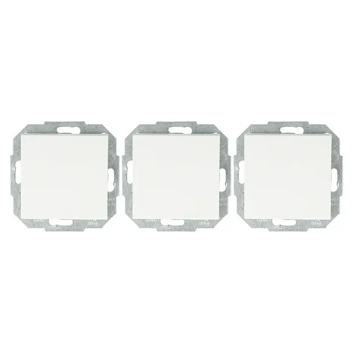 Taster - Reinweiß, Kunststoff, 10 A - Drei KOPP-Lichtschalter in Reihe, ideal für die Steuerung mehrerer Beleuchtungskörper oder Geräte in Ihrem Zuhause oder Büro.