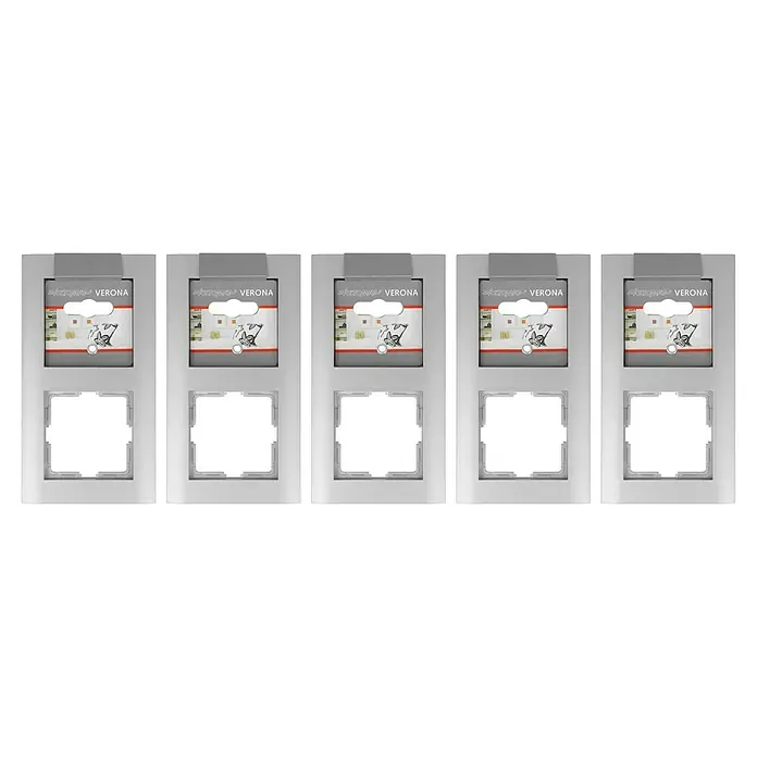 Abdeckrahmen - Silber, 2-fach, Kunststoff - Fünf Verona-Schalterrahmen in Silber, ideal für moderne Innenräume, vereint Funktionalität mit elegantem Design.