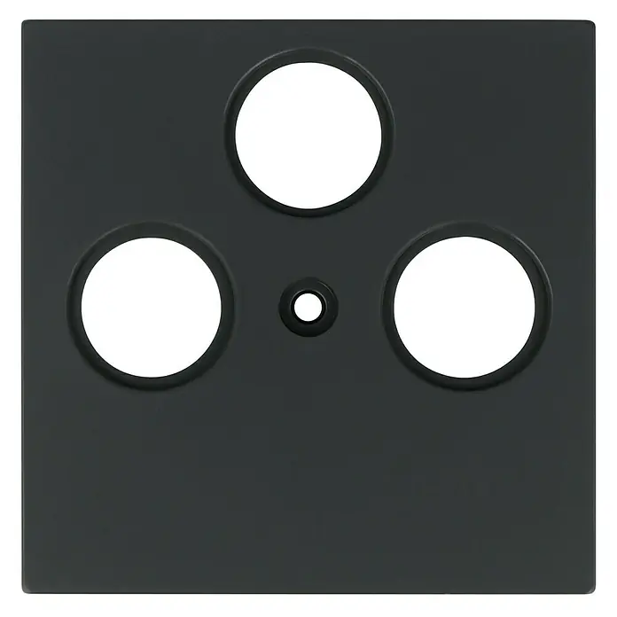 Antennenabdeckung - Anthrazit, 3-fach, Kunststoff, IP20 - Quadratische schwarze Lautsprecherabdeckung mit drei runden Öffnungen und einer zentralen Schraubenöffnung für optimalen Klang.
